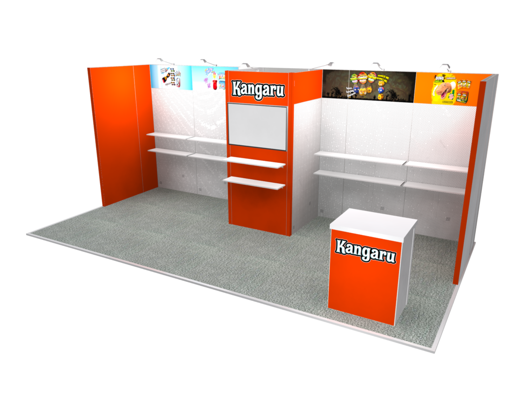 10x20 Inline Exhibits - Designs with Product Space and Shelving